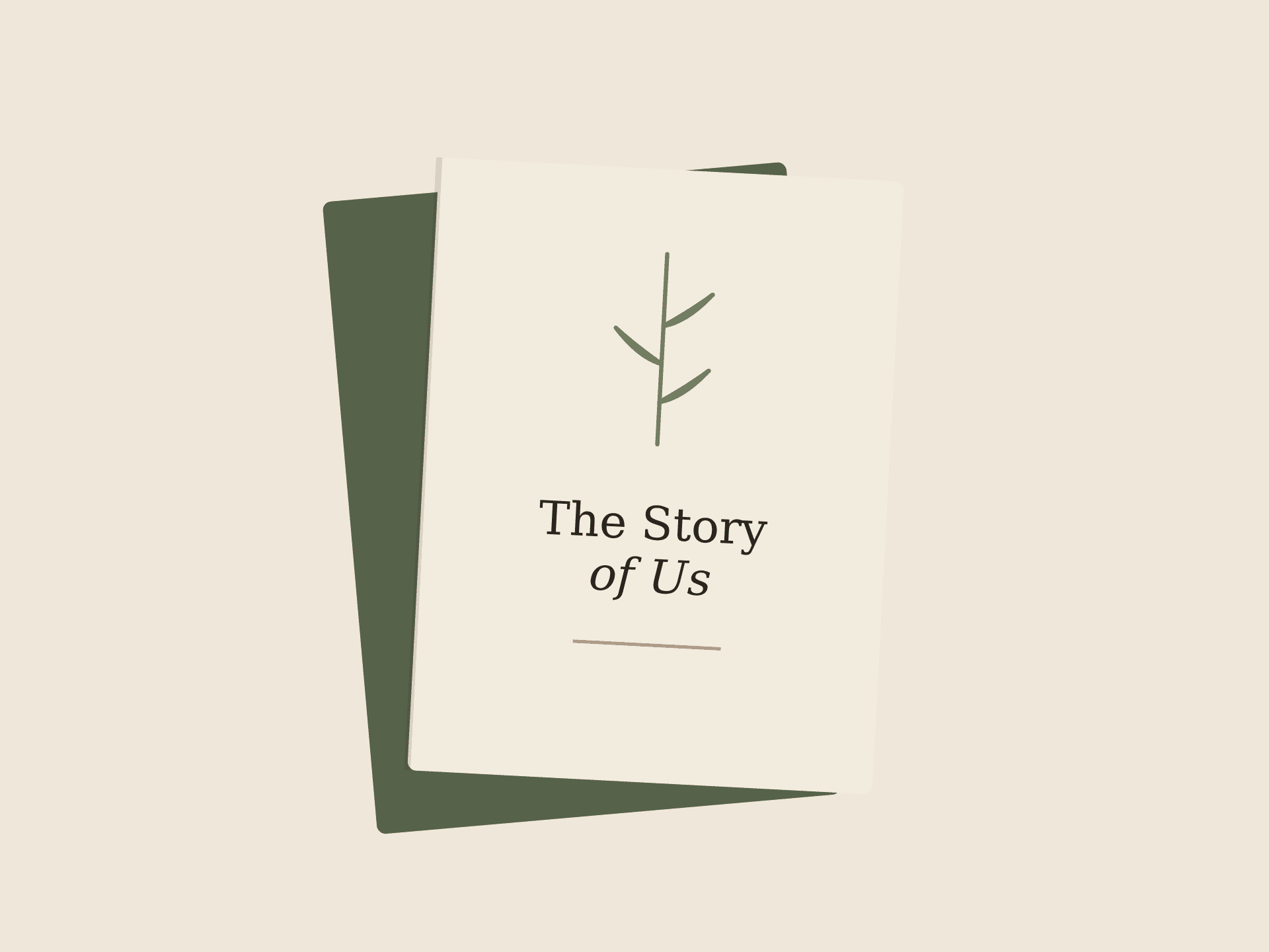 Two stitched keepsake booklets titled The Story of Us with a botanical motif.