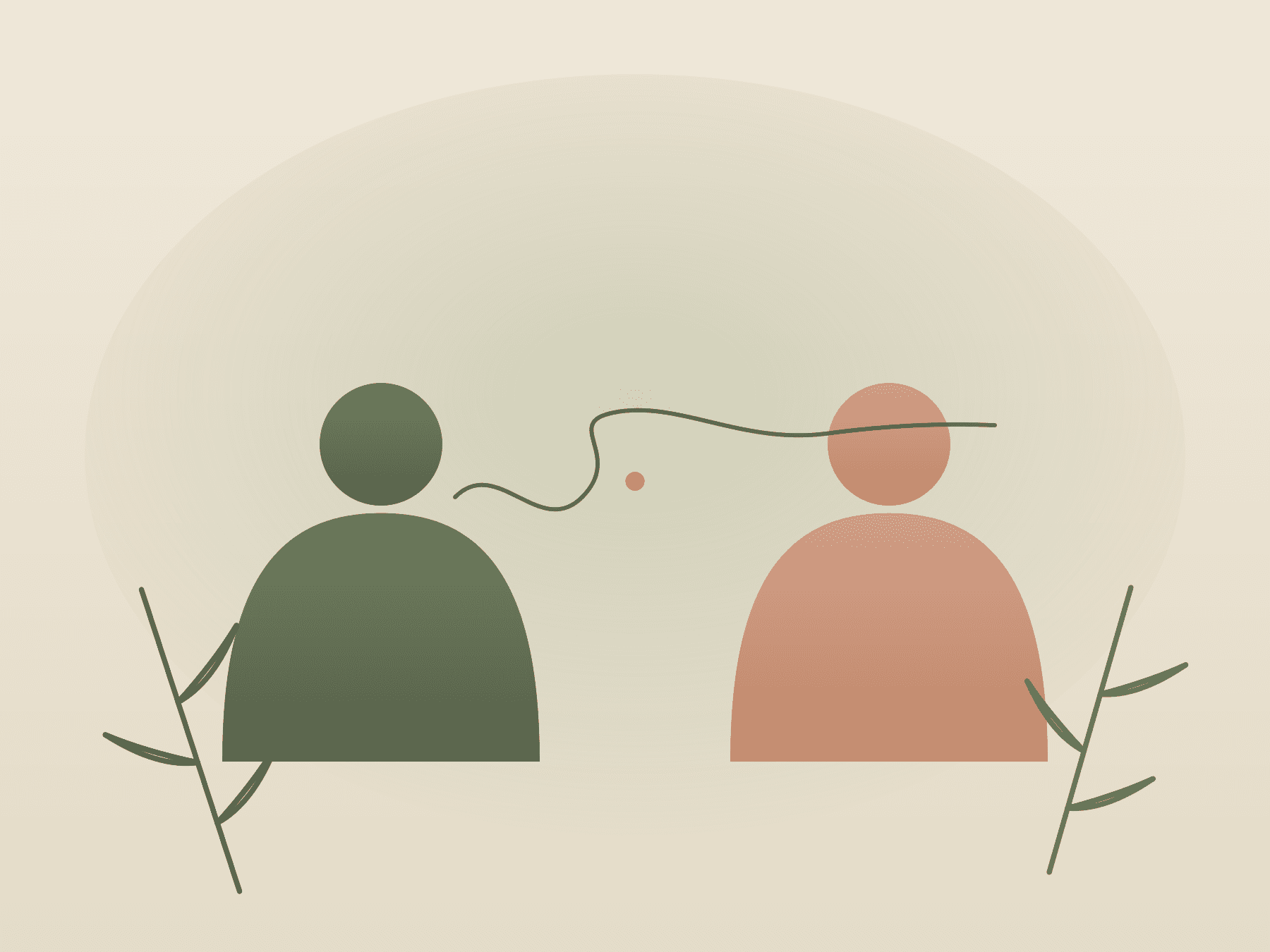 Two calm figures facing each other as a tangled thread between them smooths into a single line.